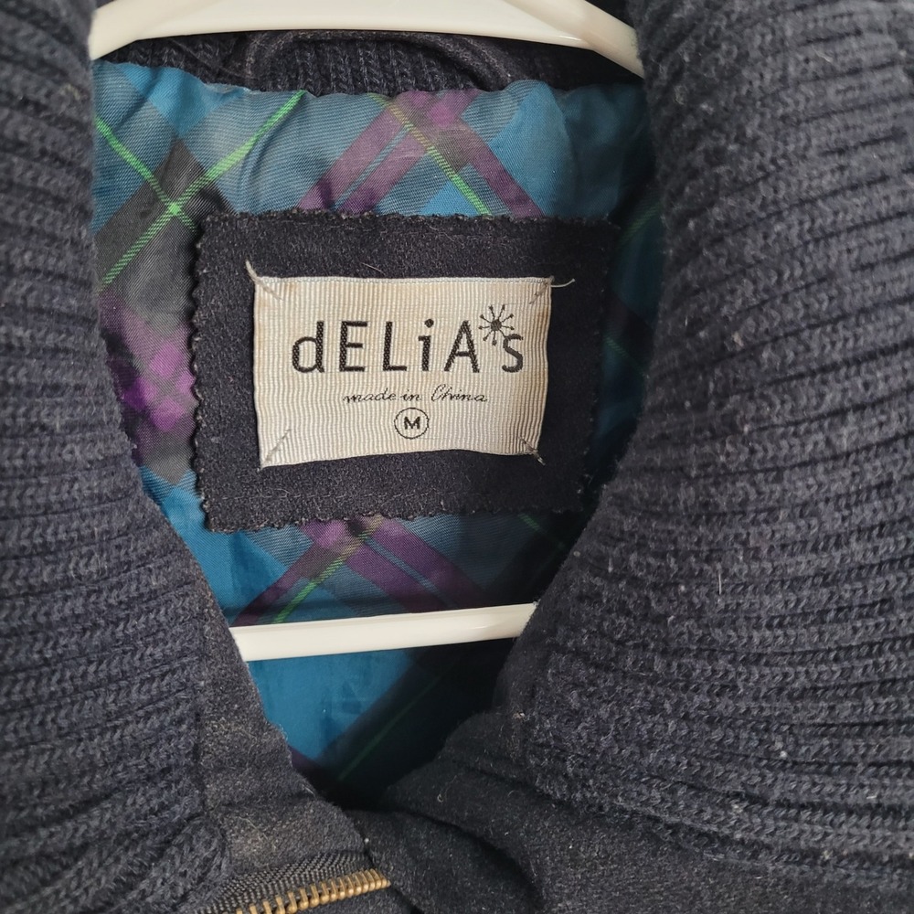 Vintage dELiA*s Women's Navy Blue Toggle Pea Coat M Wool Blend Jacket Y2K Preppy - Picture 7 of 13
